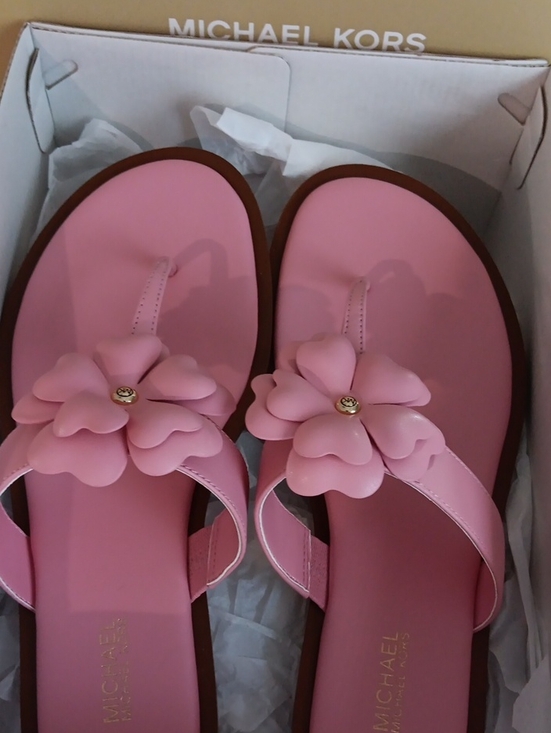 Michael Kors Shoes - Michael Kors Pink Floral Thong Sandals with Gold Accent